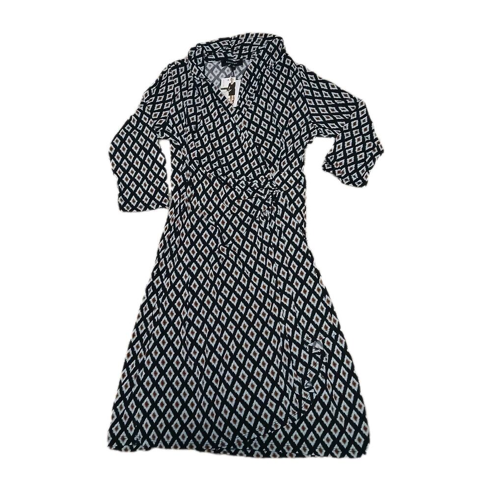 New Karen Kane Blue Diamond Super Stretch Jersey‎ Cascade Faux Wrap Dress Large